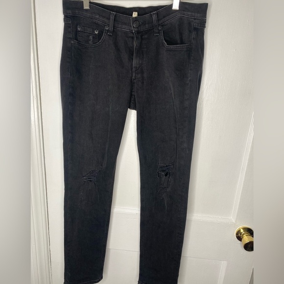 RAG & BONE Boyfriend Distressed Black Denim Jeans - Picture 5 of 8